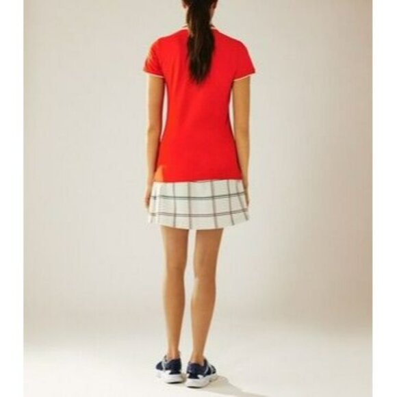 T-135. Tory Burch Tory Sport Pleated Collar Polo Red Medium - Picture 3 of 3